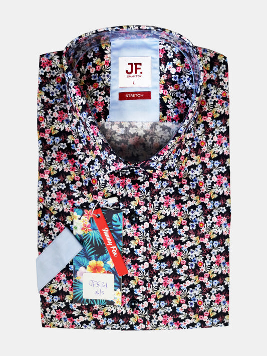 Multi Coloured Mini Floral Tailored Fit Short Sleeve Shirt