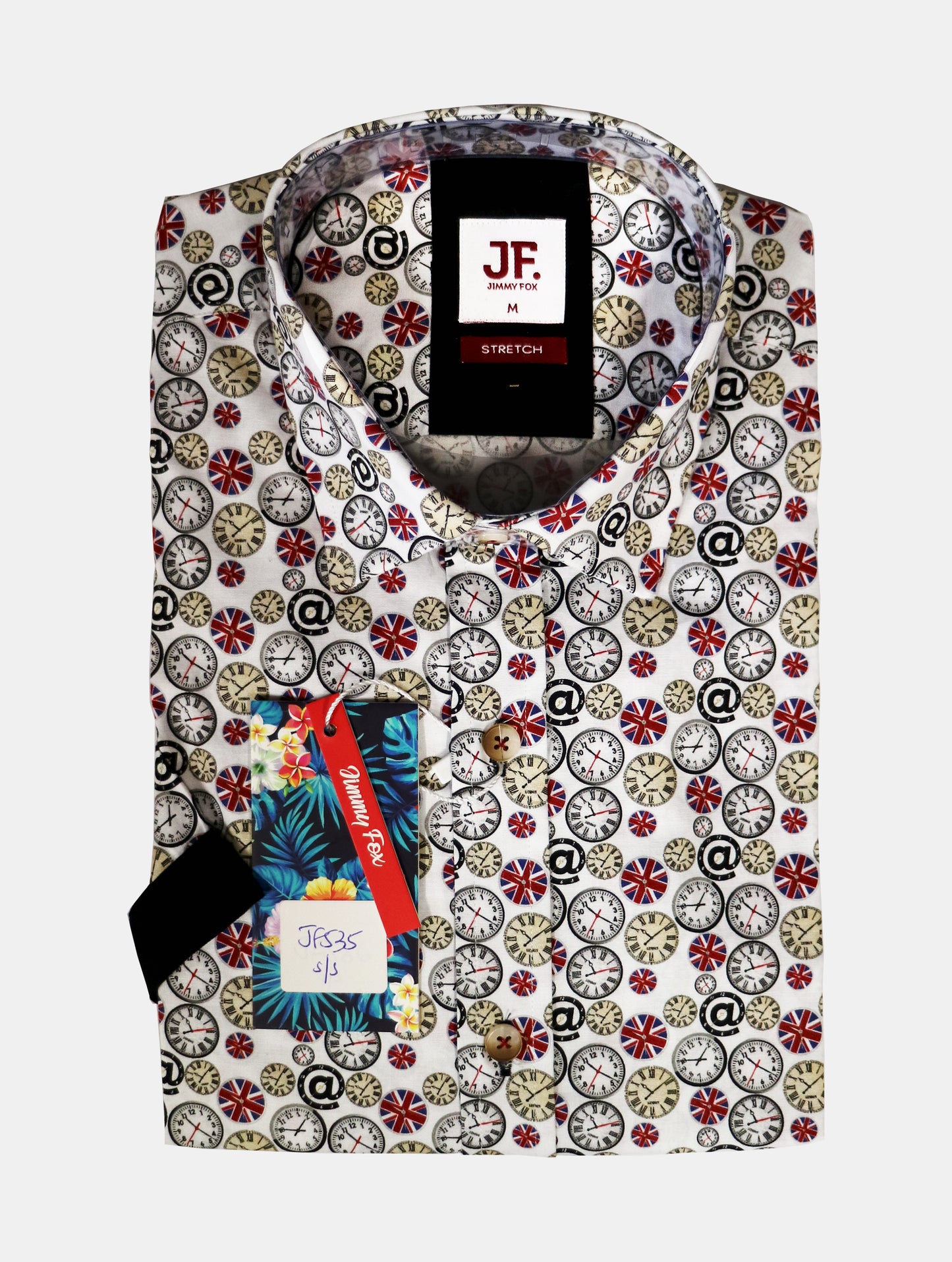 Clocks Print Tailored Fit Short Sleeve Shirt