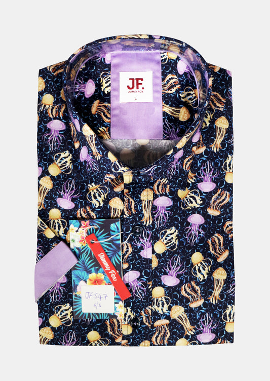 Jelly Fish Print Tailored Fit Short Sleeve Shirt