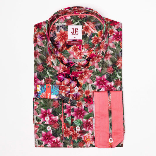 Tropical Garden Floral Print Slim Fit Long Sleeve Shirt