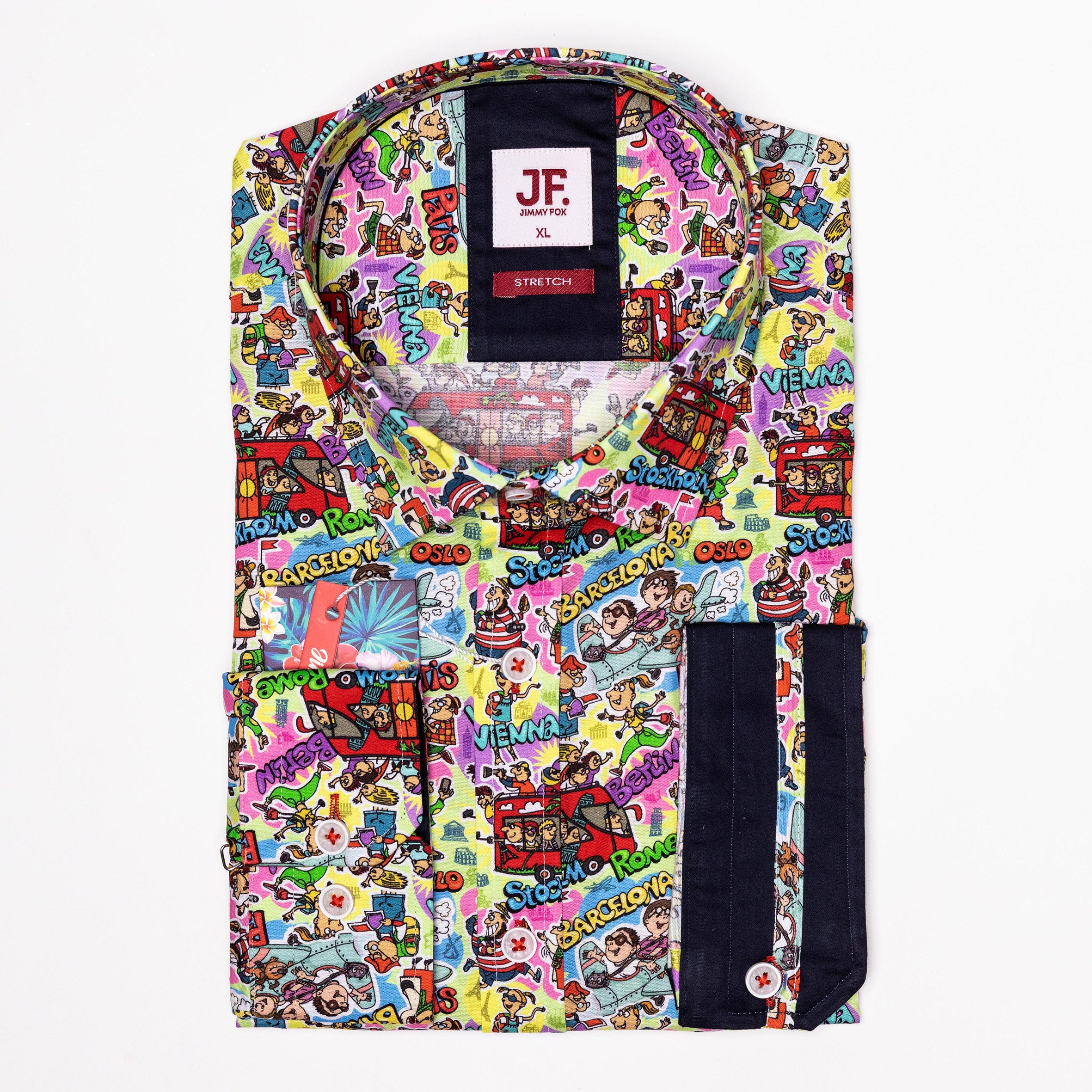 JF541 JIMMY FOX Cartoon Print Tailored Fit Long Sleeve Shirt