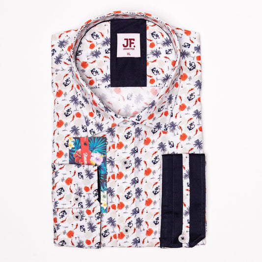 Palm Print Tailored Fit Long Sleeve Shirt