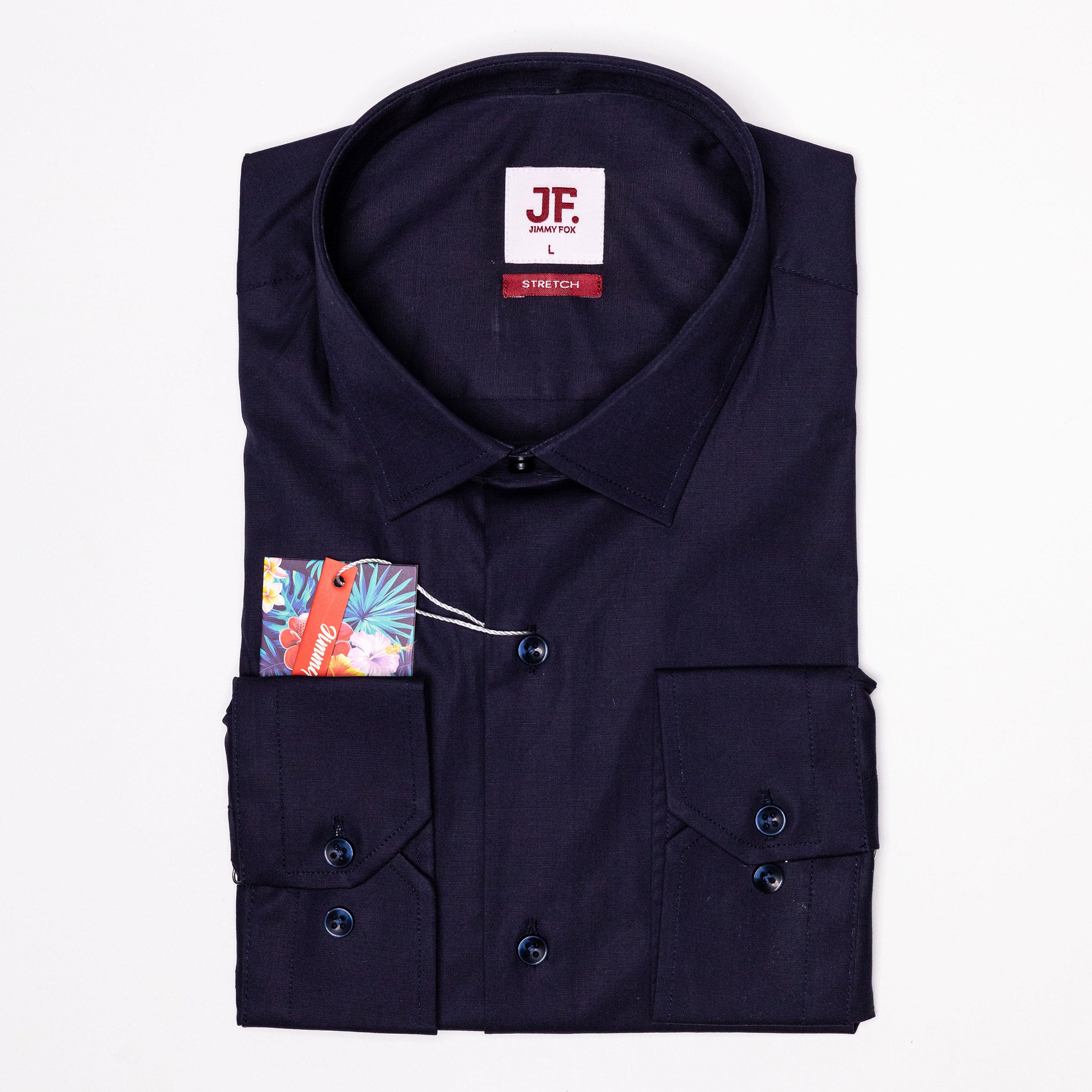 JF569 JIMMY FOX Navy Tailored Fit Long Sleeve Shirt