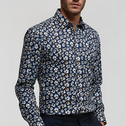 Navy Floral Print Tailored Fit Long Sleeve Shirt