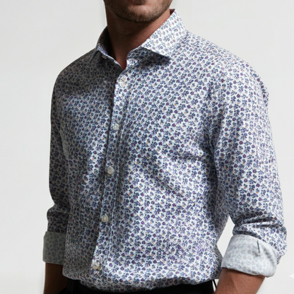 White Minature Floral Print Tailored Fit Long Sleeve Shirt