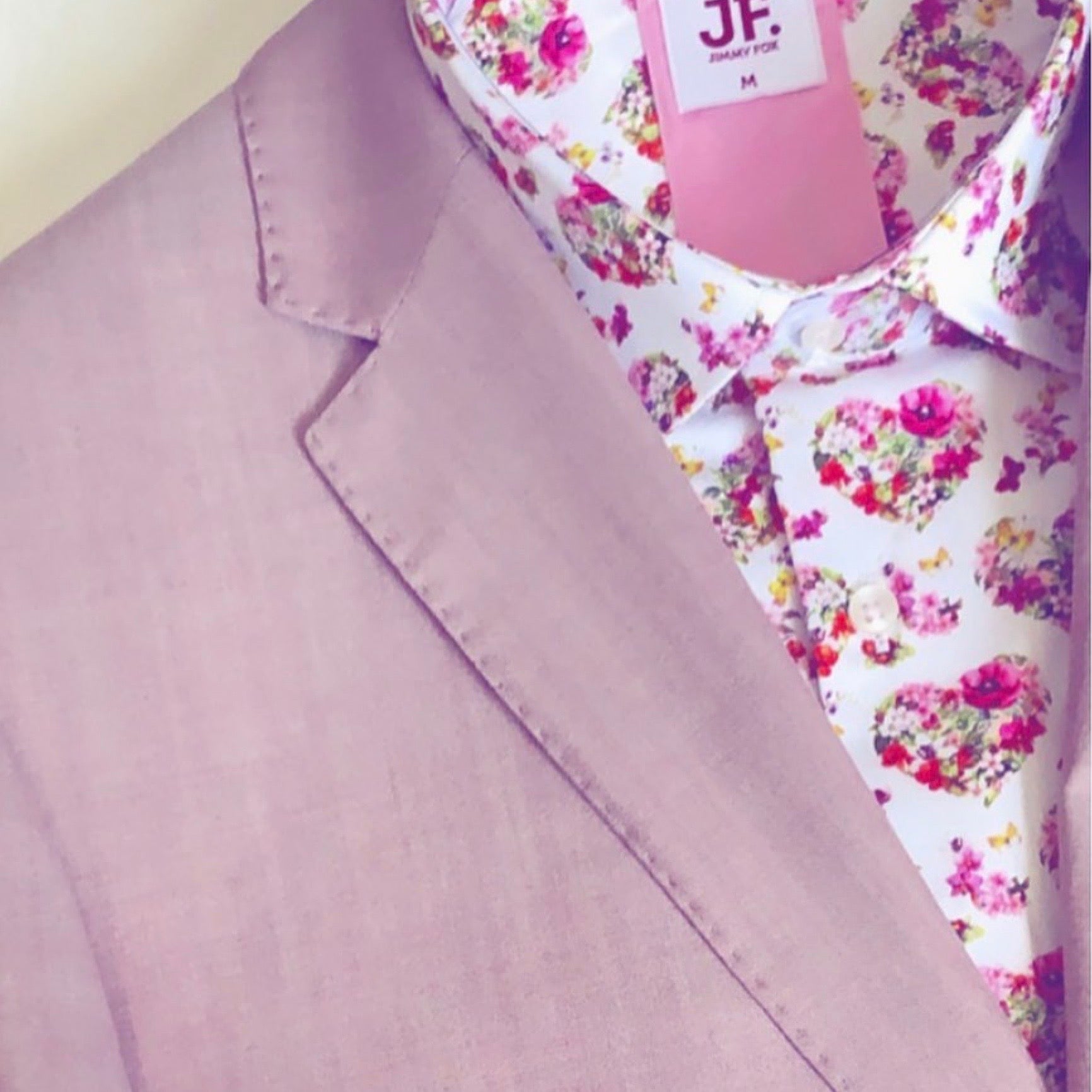 JF828 JIMMY FOX Floral Hearts Print Slim Fit L/S Shirt