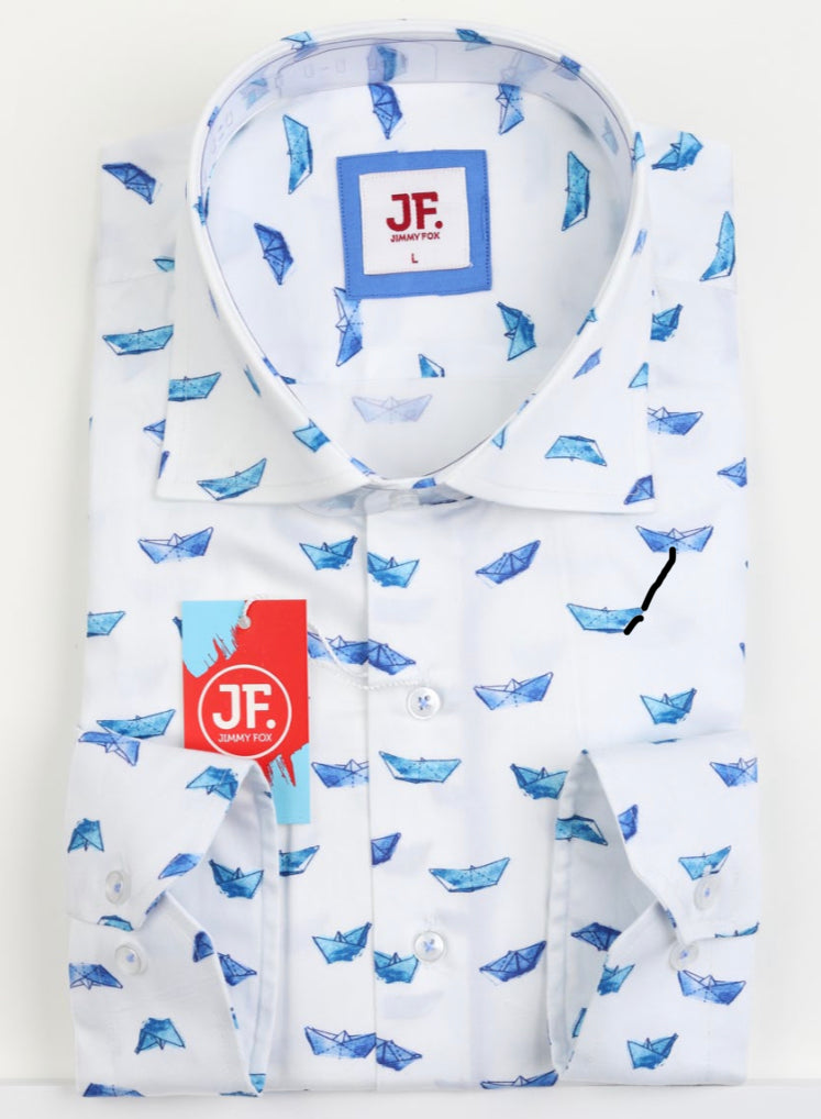 JF814 JIMMY FOX Paper Model Boat Print Slim Fit L/S Shirt