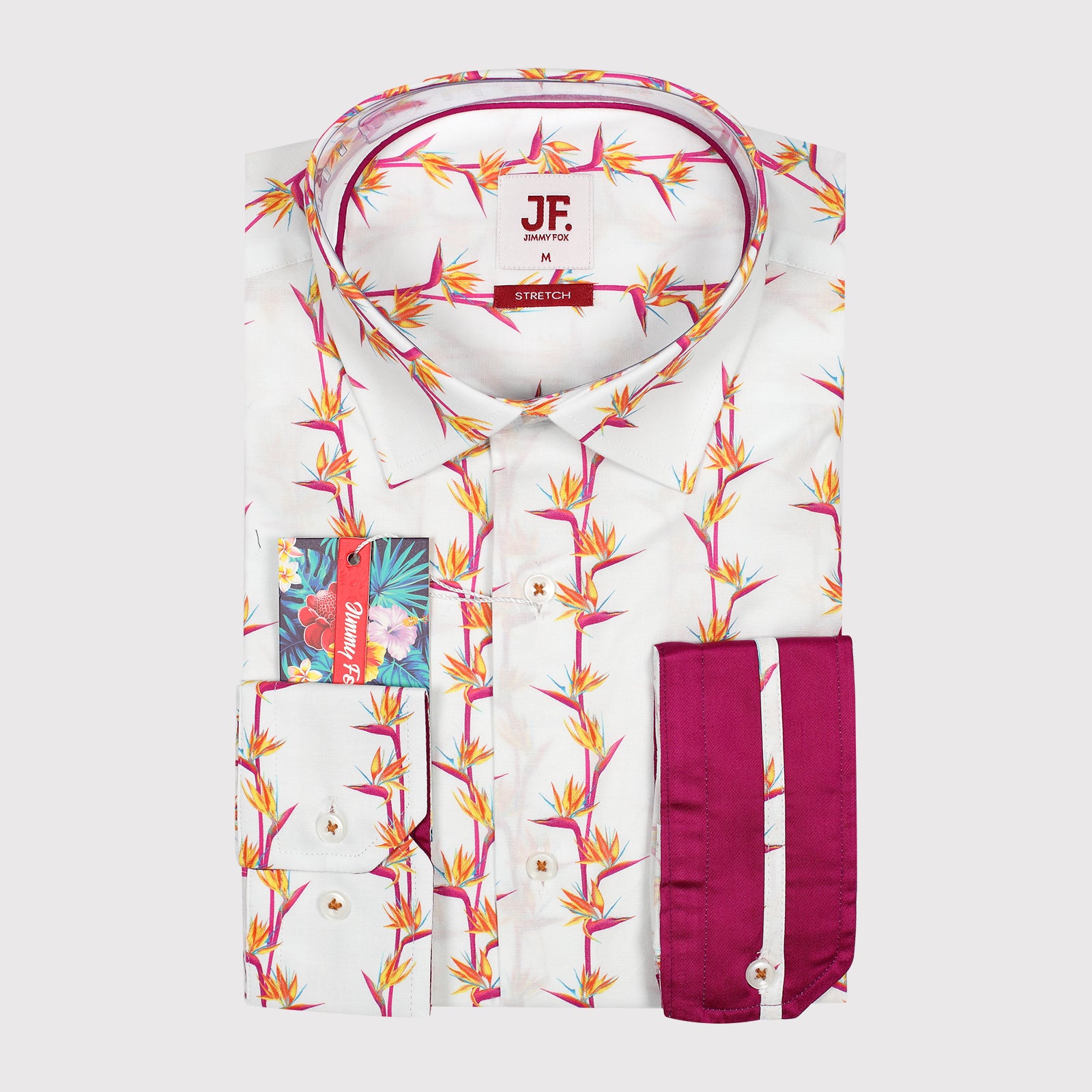 Birds of Paradise Print Poplin Stretch Slim Fit L/S Shirt