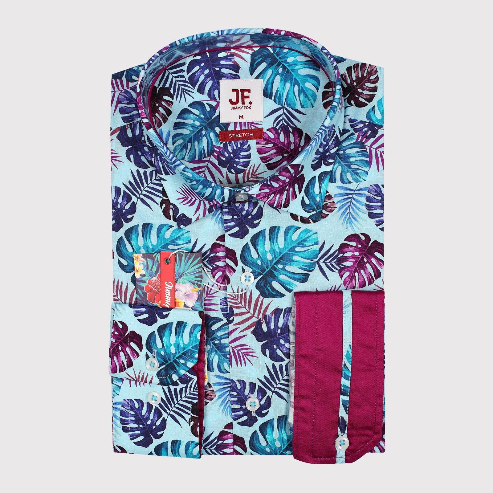 JF-JA2054 JIMMY FOX Palm Print Poplin Stretch Slim Fit L/S Shirt