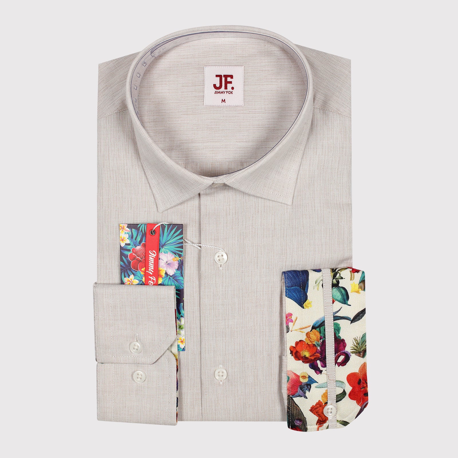 JF-JA2069 JIMMY FOX Beige Textured Pure Cotton "Linen Look" Slim Fit L/S Shirt