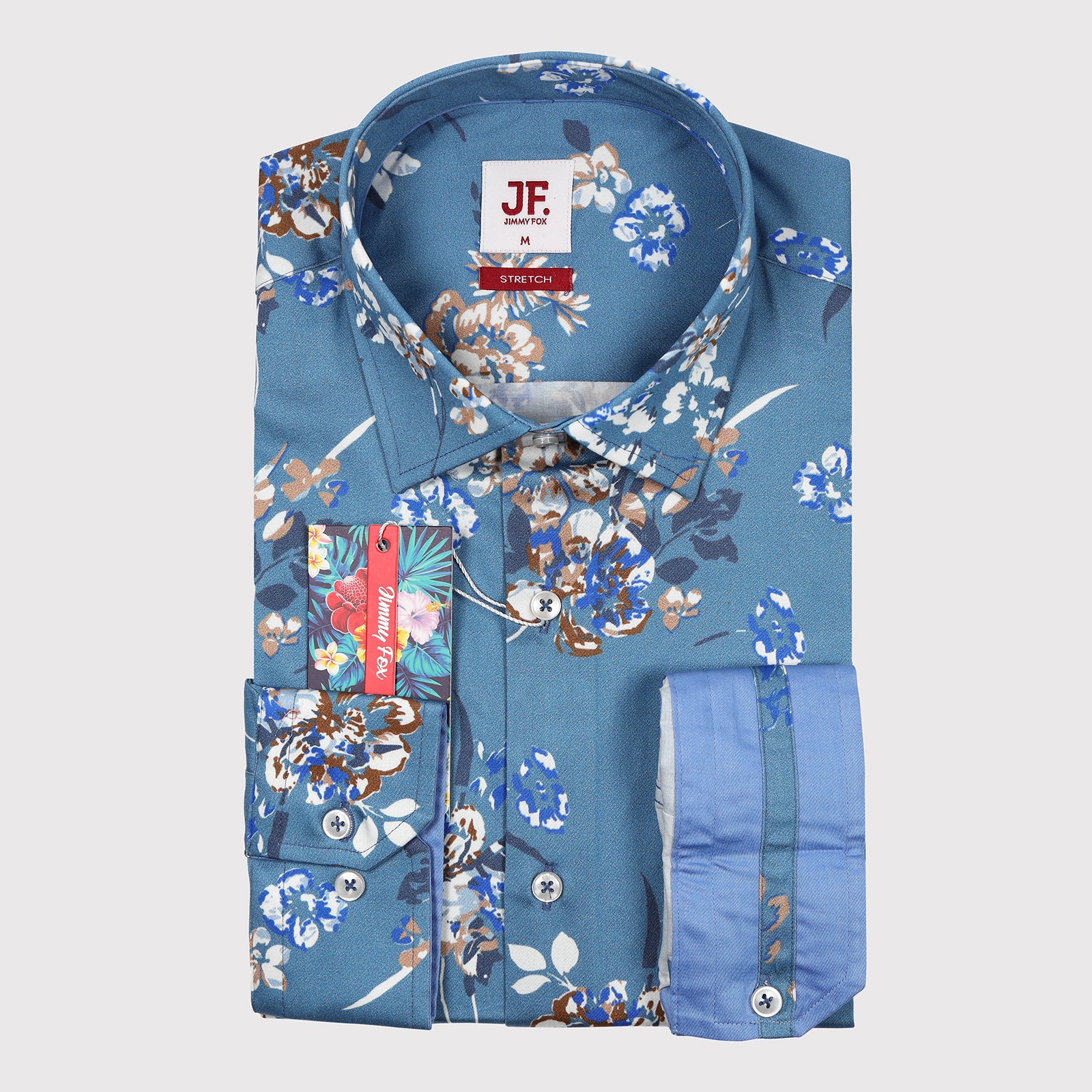 JF411 JIMMY FOX Floral Placement Print Sateen Stretch Slim Fit L/S Shirt