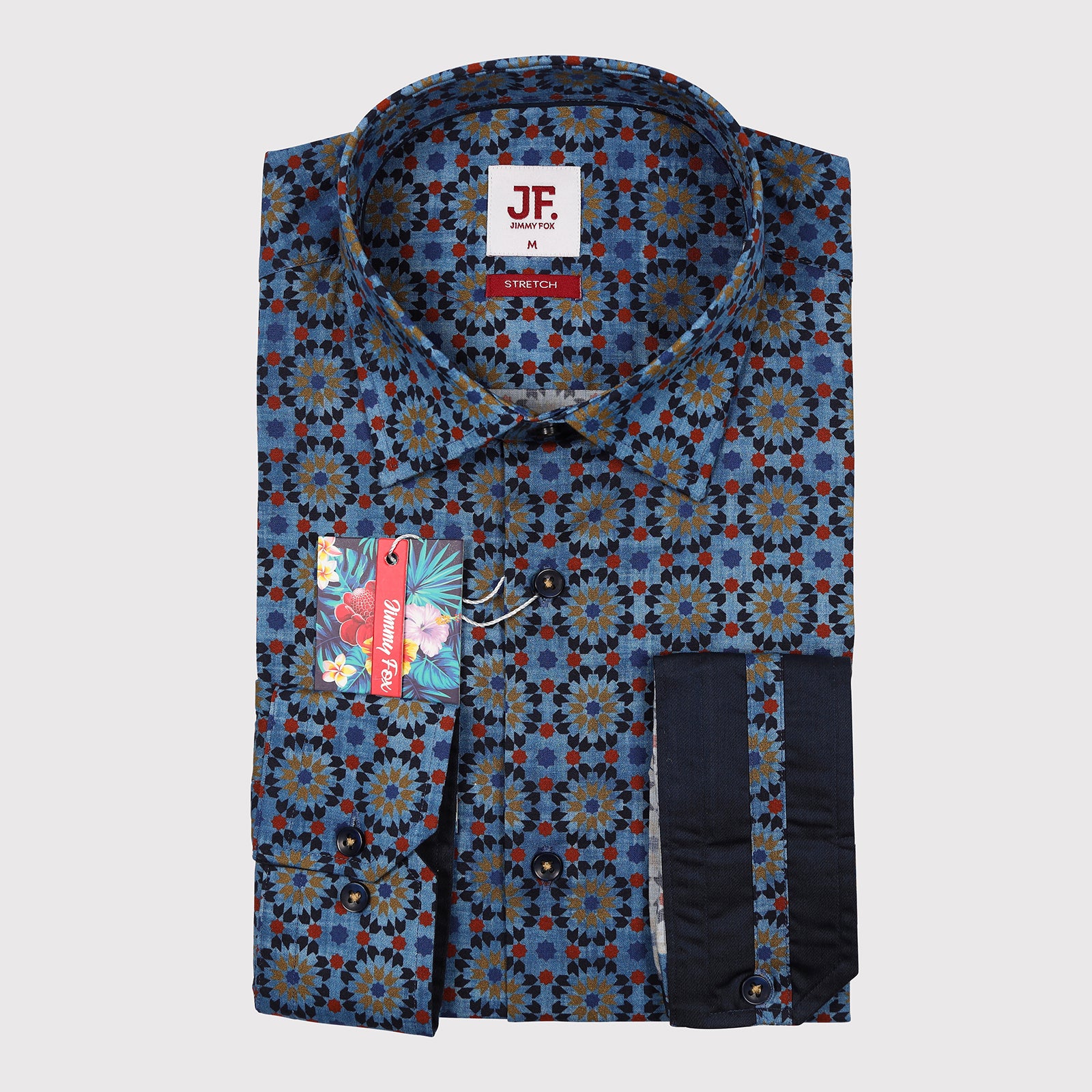 JF414 JIMMY FOX Geometric Print Sateen Stretch Slim Fit L/S Shirt
