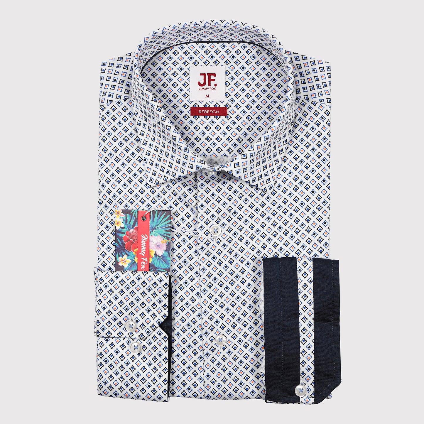 Subtle Geometric Print Sateen Stretch Slim Fit L/S Shirt
