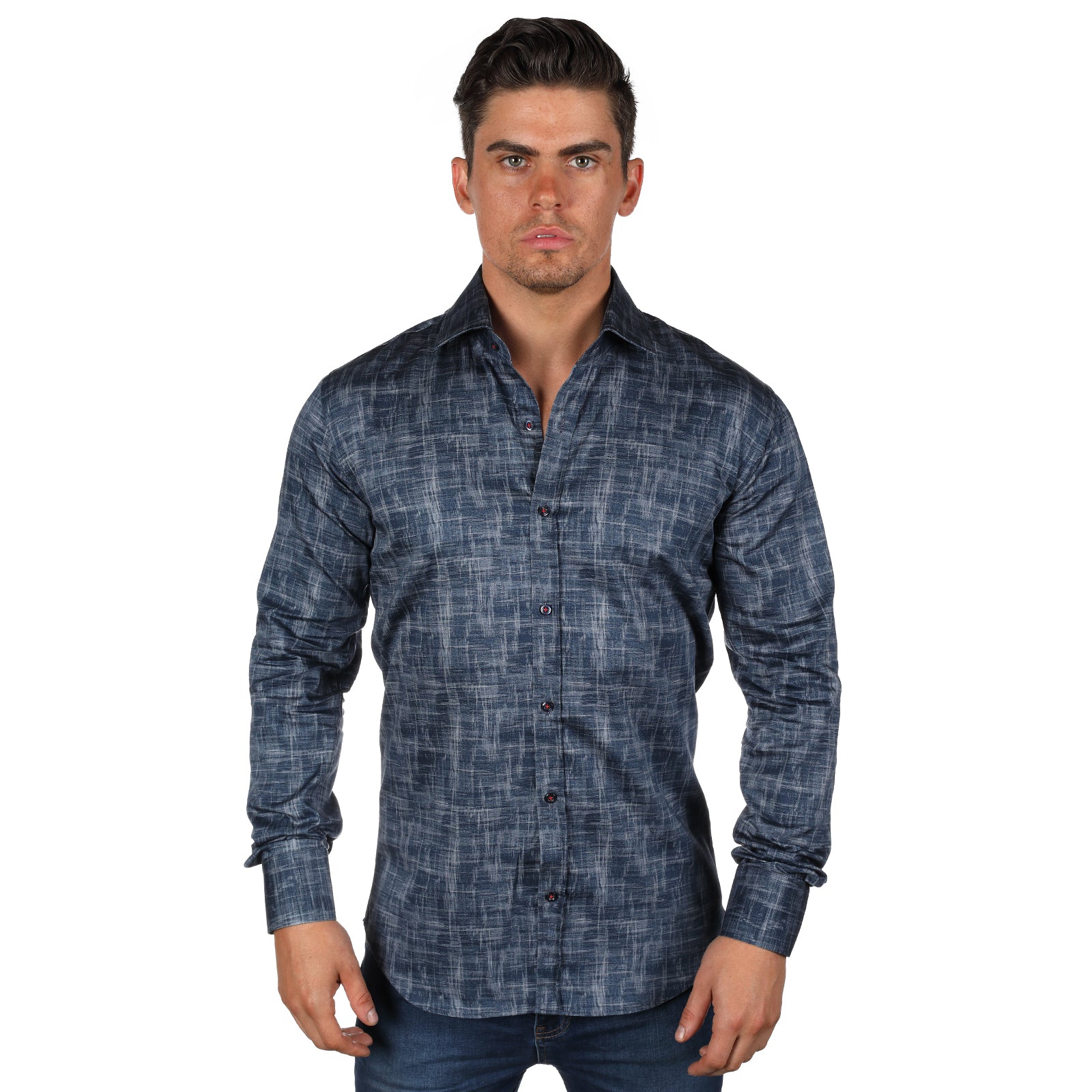 JF080 JIMMY FOX Denim Print Slim Fit L/S Shirt