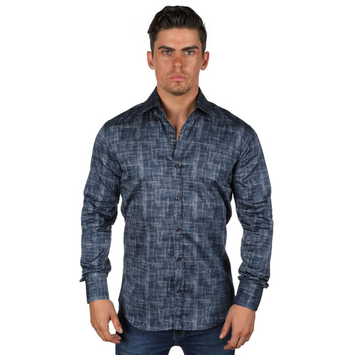 JF080 JIMMY FOX Denim Print Slim Fit L/S Shirt
