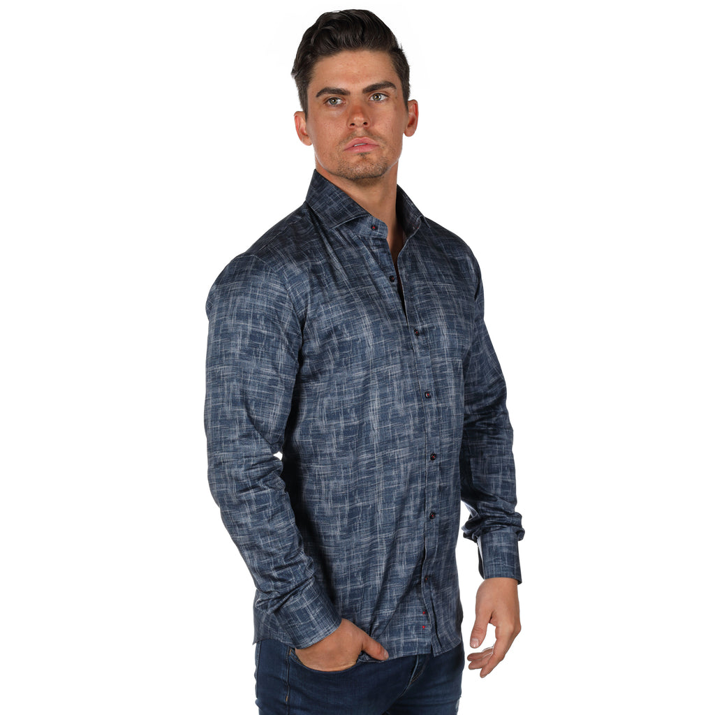 JF080 JIMMY FOX Denim Print Slim Fit L/S Shirt