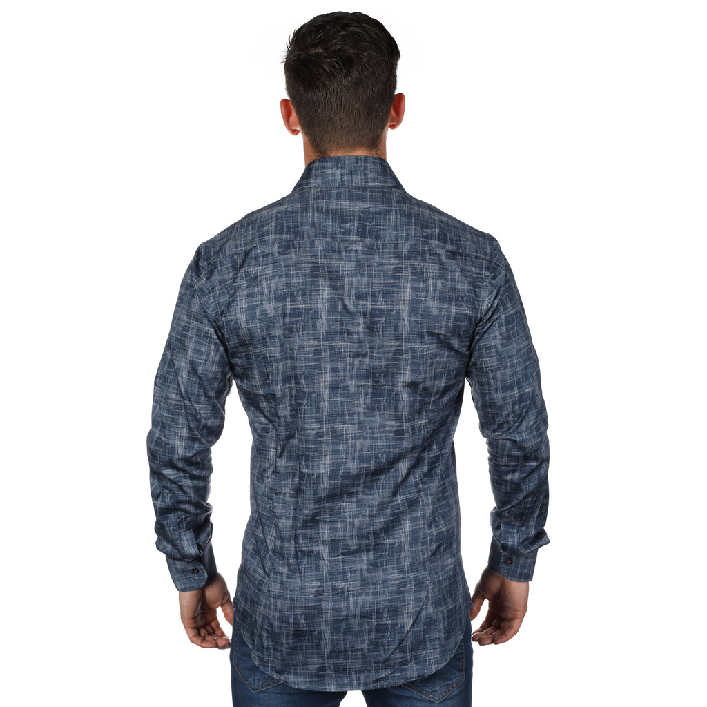 JF080 JIMMY FOX Denim Print Slim Fit L/S Shirt