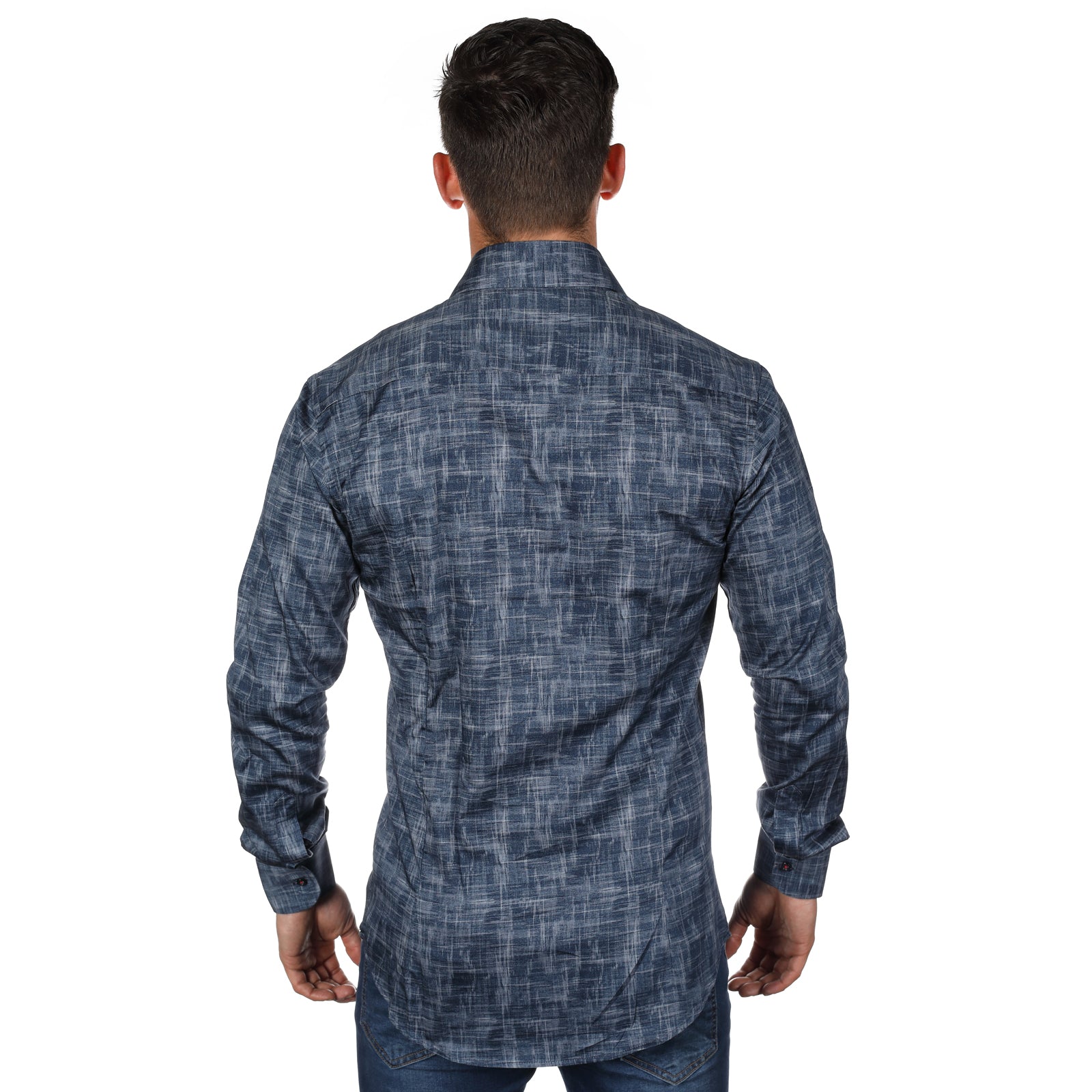 JF080 JIMMY FOX Denim Print Slim Fit L/S Shirt