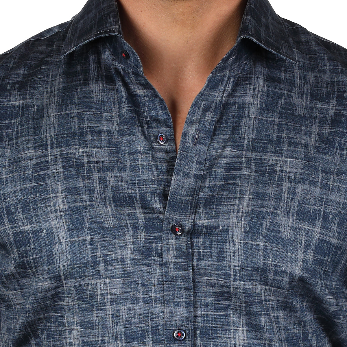 JF080 JIMMY FOX Denim Print Slim Fit L/S Shirt