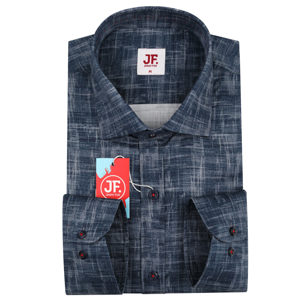 JF080 JIMMY FOX Denim Print Slim Fit L/S Shirt