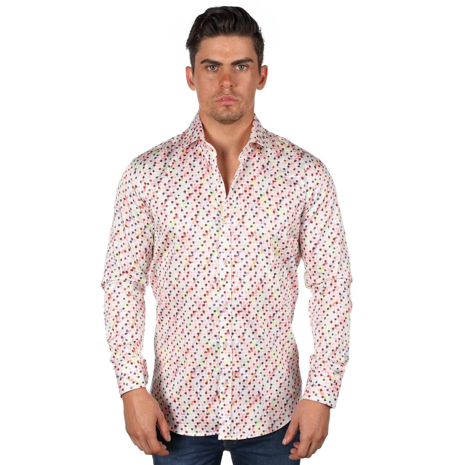 JF160 JIMMY FOX Patterned Print Slim Fit L/S Shirt