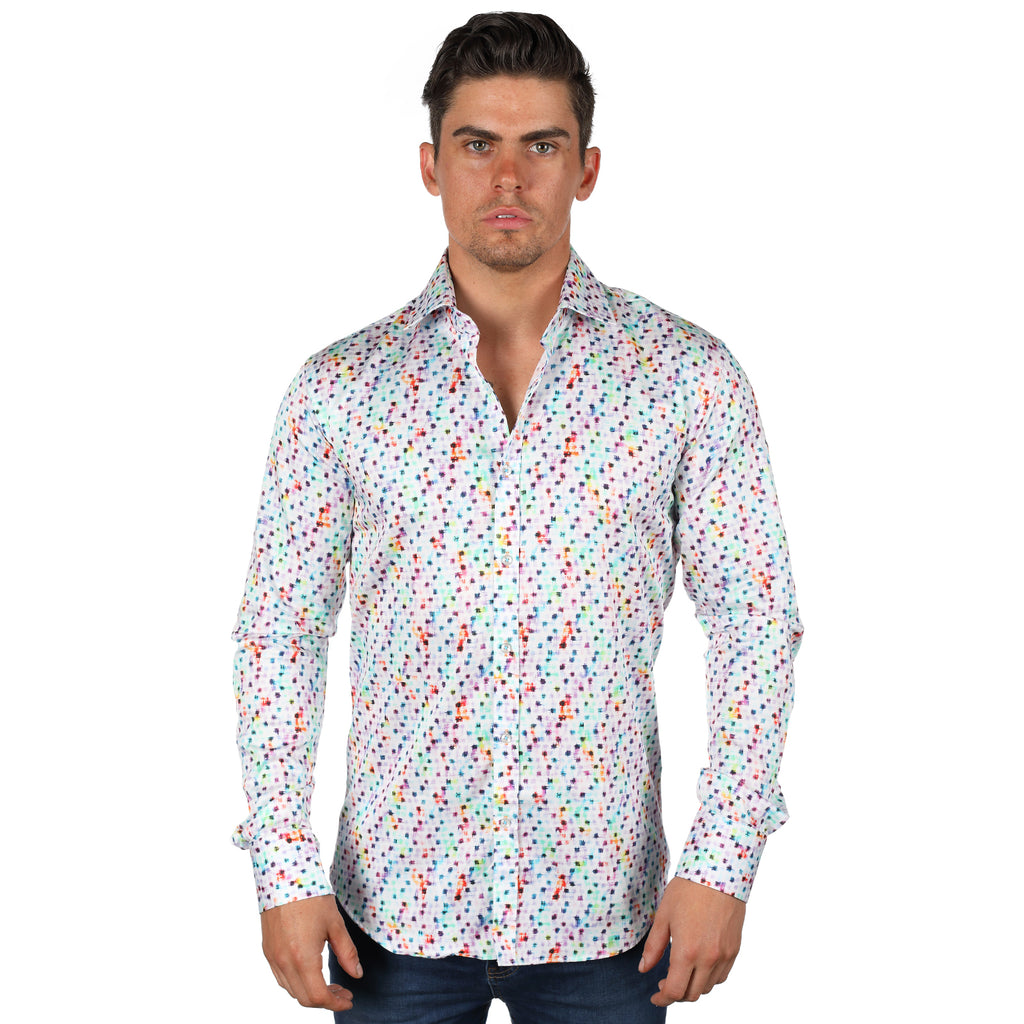 JF170 JIMMY FOX Patterned Print Slim Fit L/S Shirt