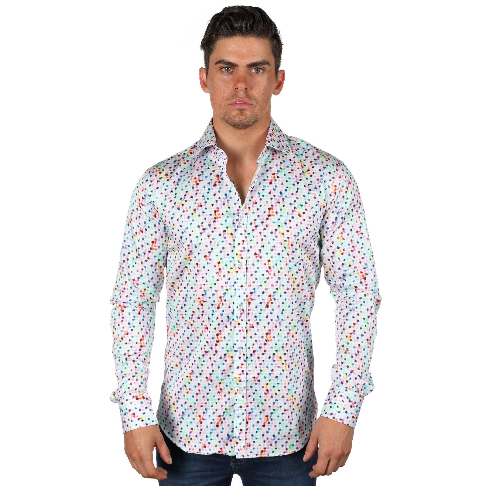 JF170 JIMMY FOX Patterned Print Slim Fit L/S Shirt