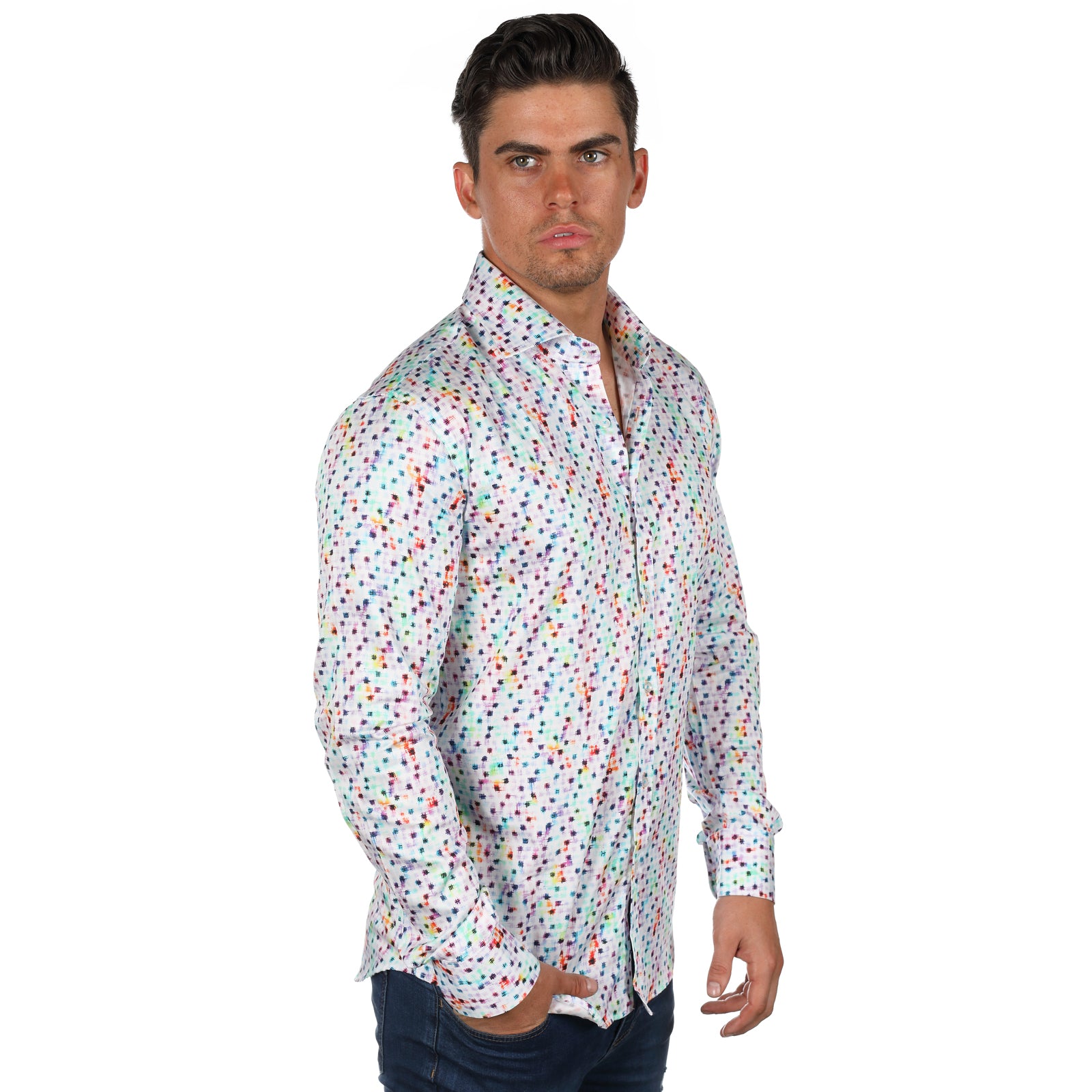 JF170 JIMMY FOX Patterned Print Slim Fit L/S Shirt