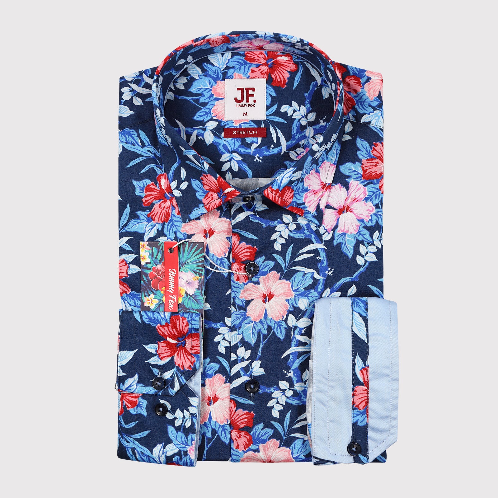 JF431 JIMMY FOX Floral Print Sateen Stretch Slim Fit L/S Shirt