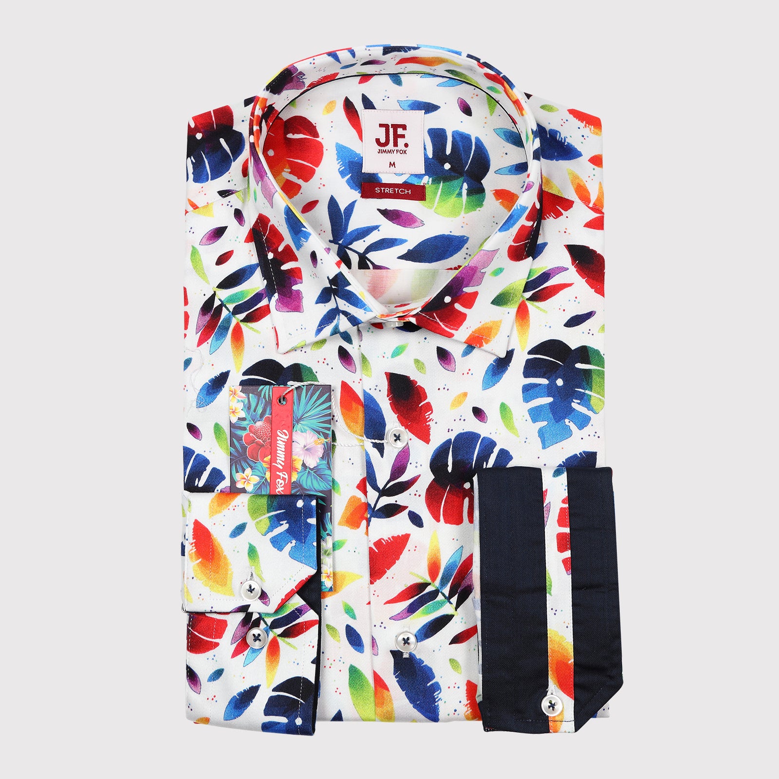 JF422 JIMMY FOX Colourful Summer Floral Print Sateen Stretch Slim Fit L/S Shirt