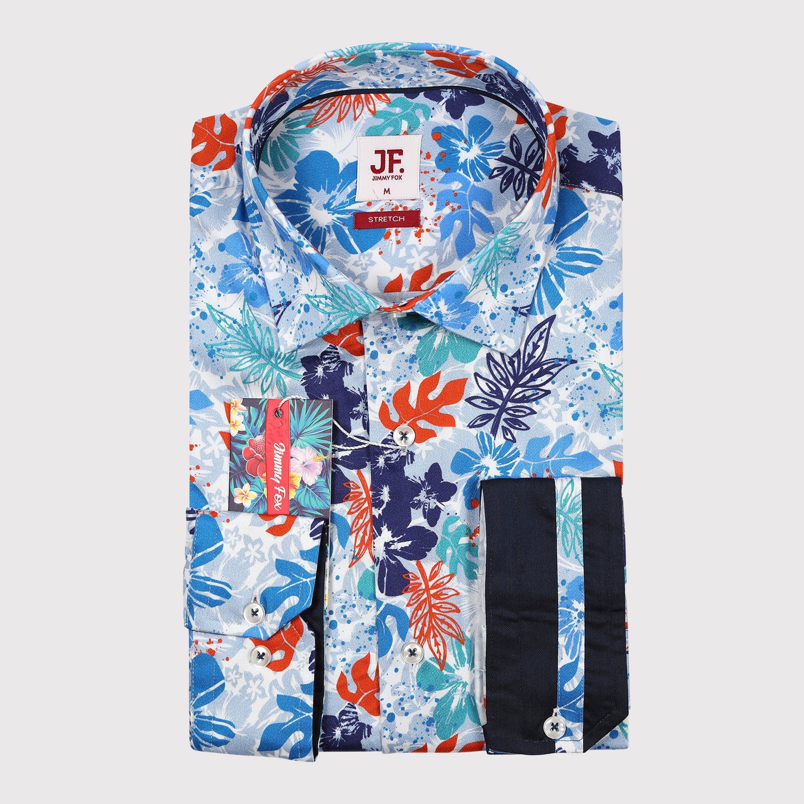 JF418 JIMMY FOX Leaf Print Sateen Stretch Slim Fit L/S Shirt