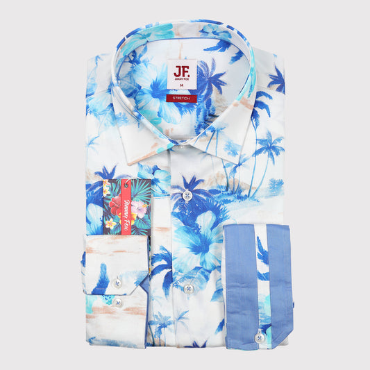 Hawaiian Print Sateen Stretch Slim Fit L/S Shirt
