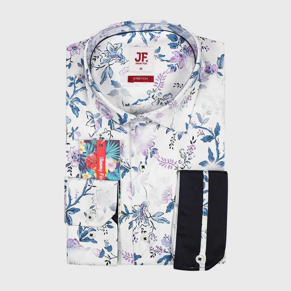 Floral Print Sateen Stretch Slim Fit L/S Shirt