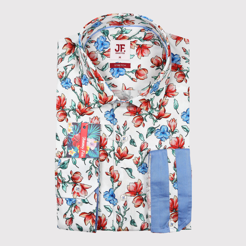 Floral Print Sateen Stretch Slim Fit L/S Shirt