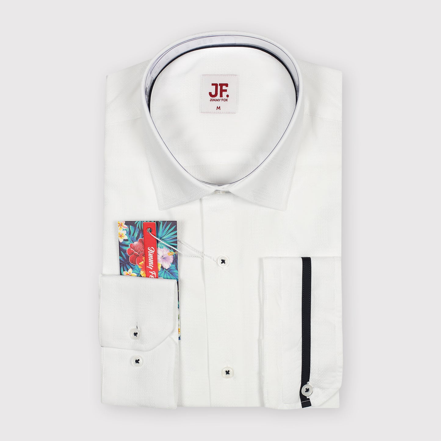 White Subtle Textured Slim Fit L/S Shirt