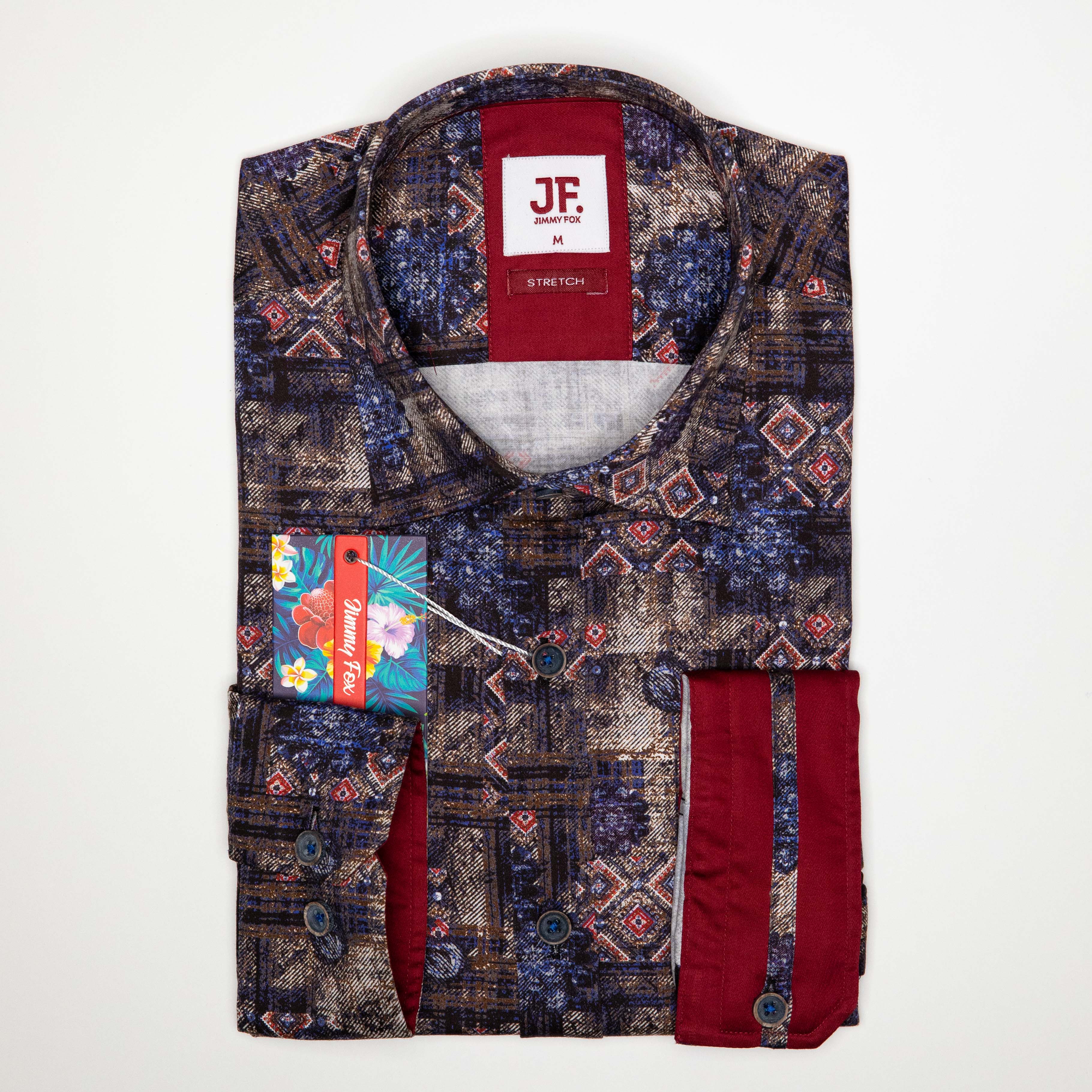JF2212 JIMMY FOX Leadlight Autumn Print Tailored Fit L/S Shirt