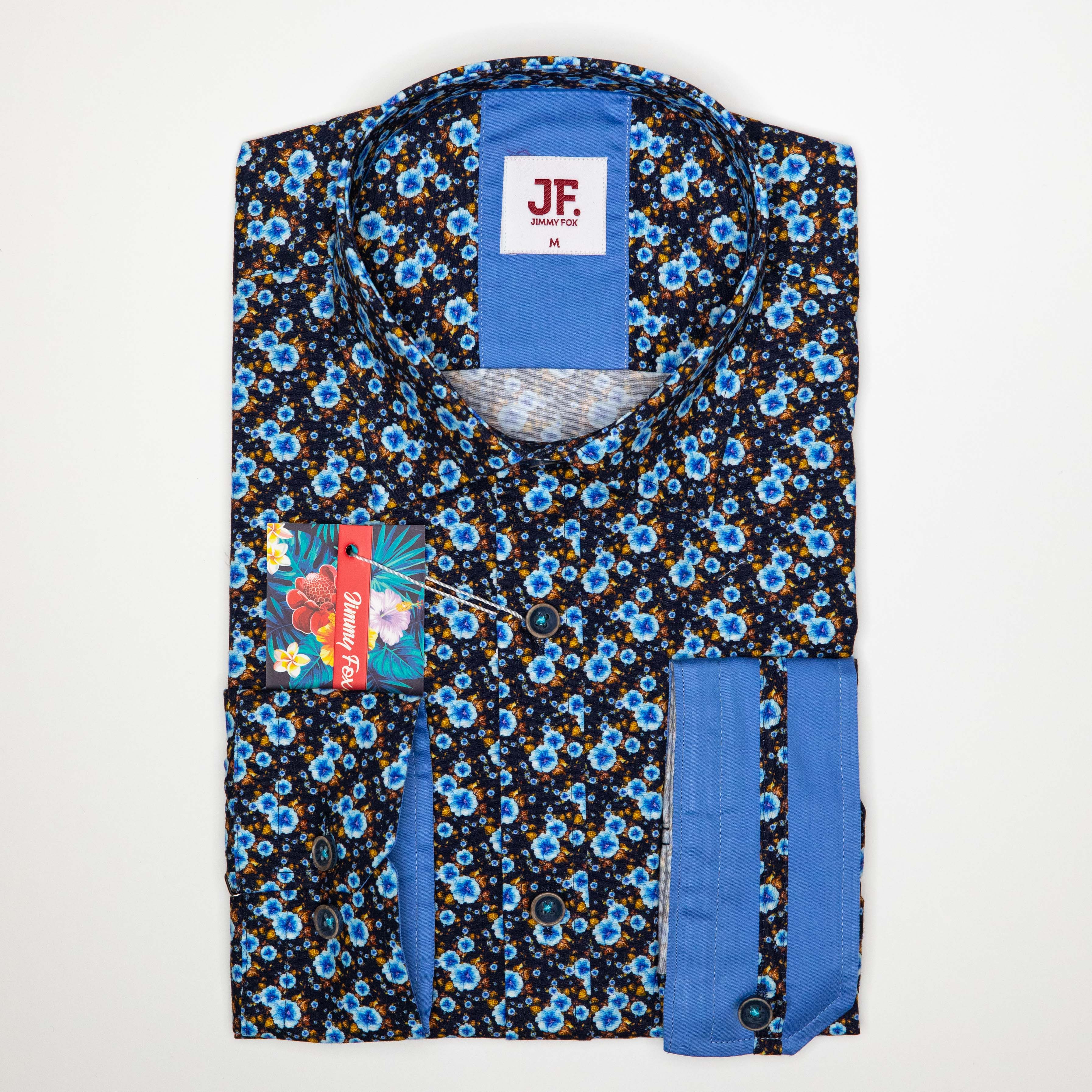 JF2243 JIMMY FOX Forget Me Not Floral Print Tailored Fit L/S Shirt