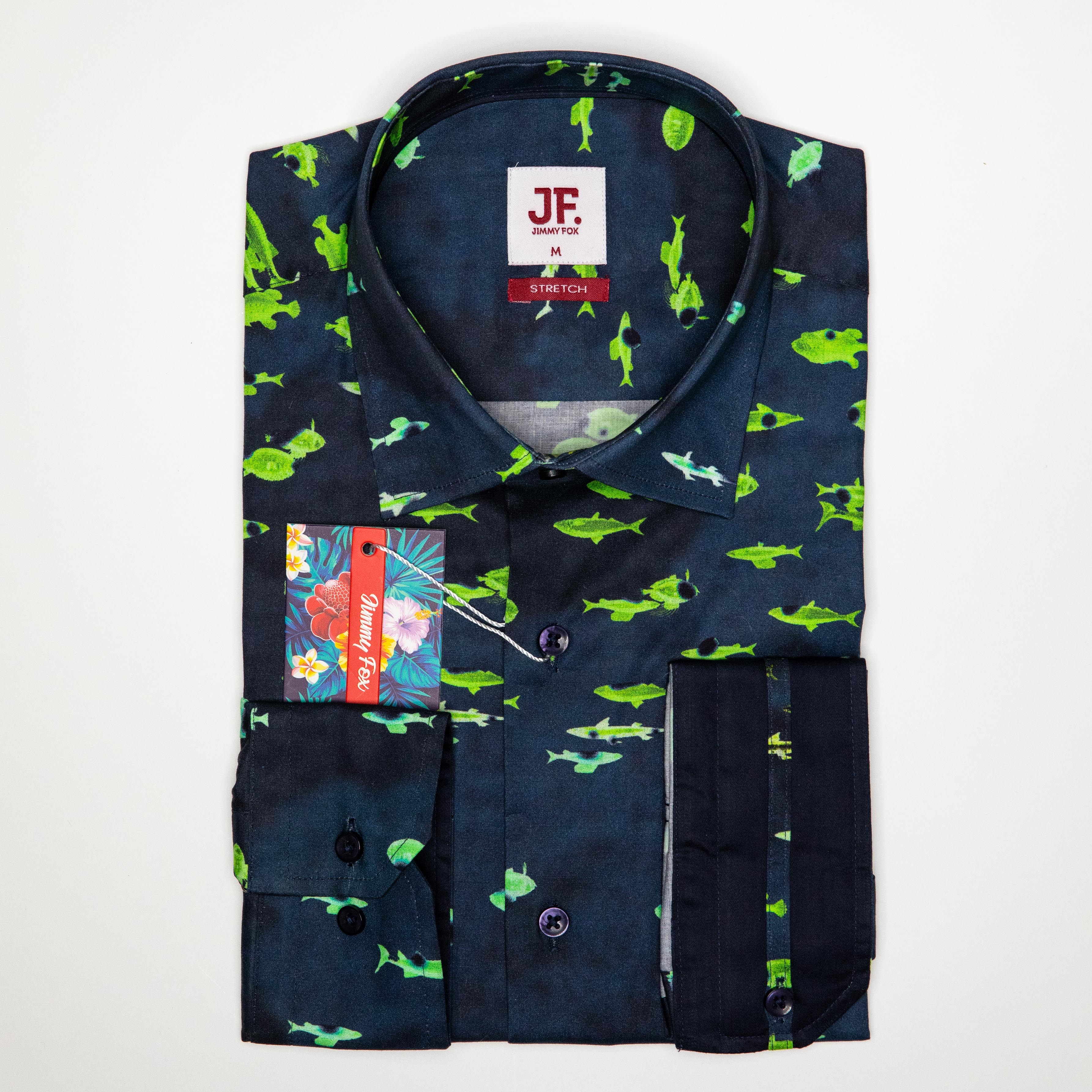 JF2254 JIMMY FOX Fish Print Slim Fit L/S Shirt