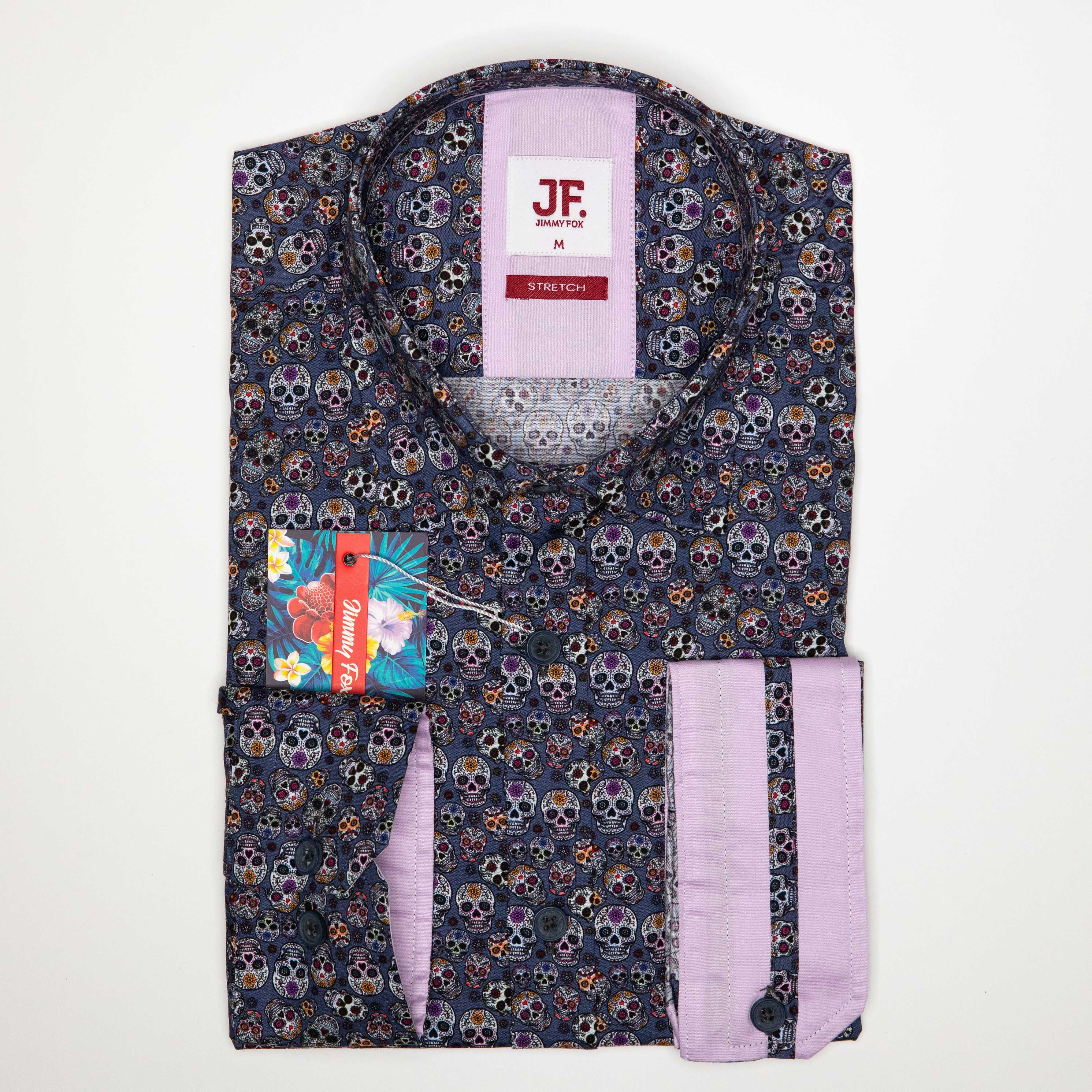 JF2255 JIMMY FOX Aztec Skulls Print Tailored Fit L/S Shirt