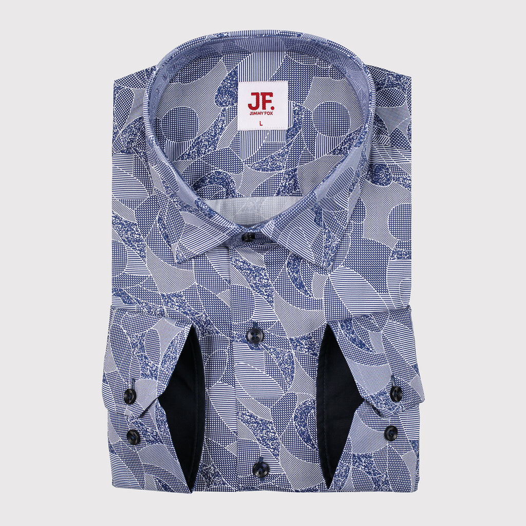 JF308 JIMMY FOX Patchwork Print Slim Fit L/S Shirt