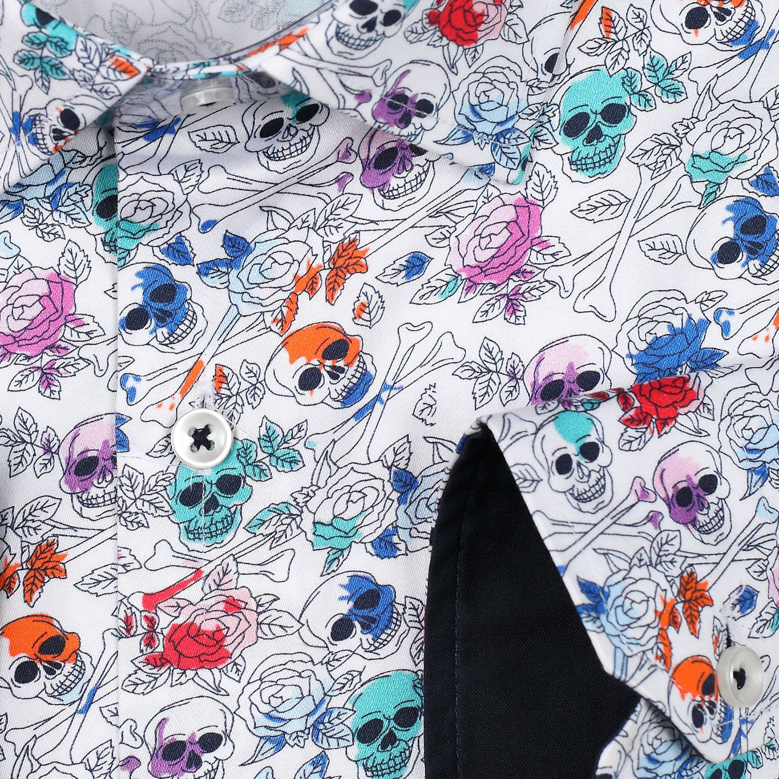JF335 JIMMY FOX Skulls and Bones Print Slim Fit L/S Shirt