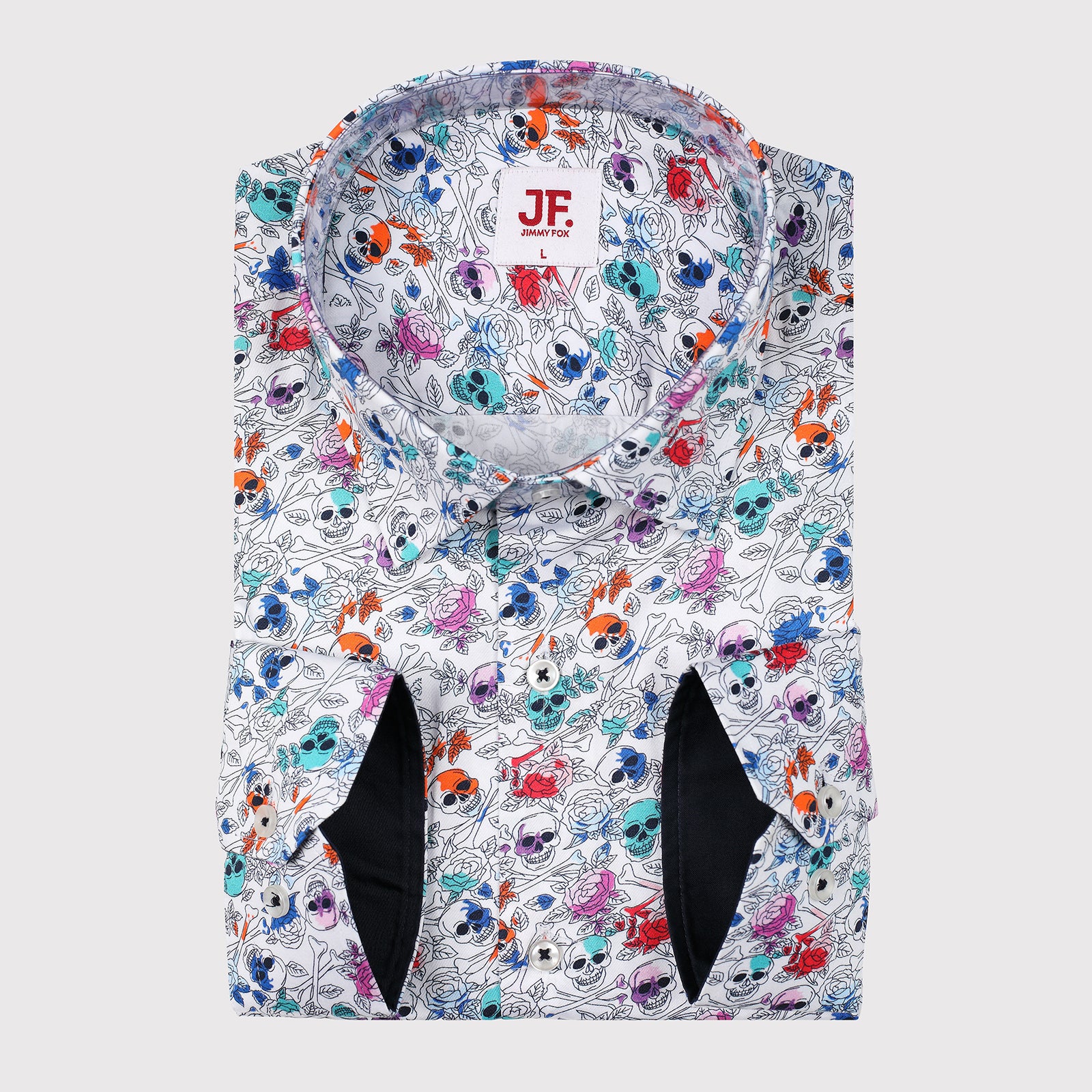 JF335 JIMMY FOX Skulls and Bones Print Slim Fit L/S Shirt