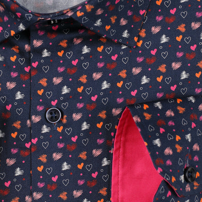 Mini Hearts Print Slim Fit L/S Shirt