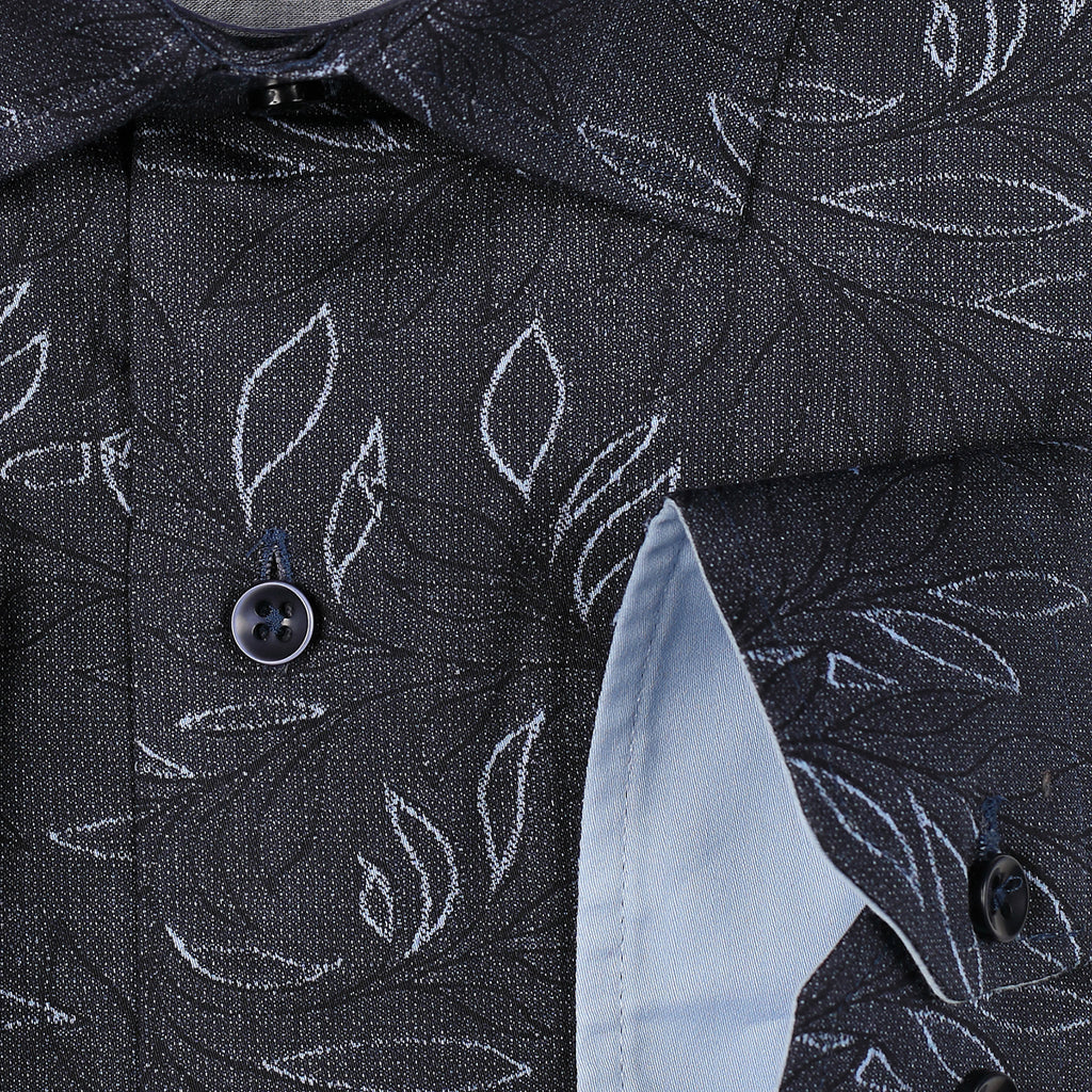 JF359 JIMMY FOX Subtle Leaf Print Slim Fit L/S Shirt
