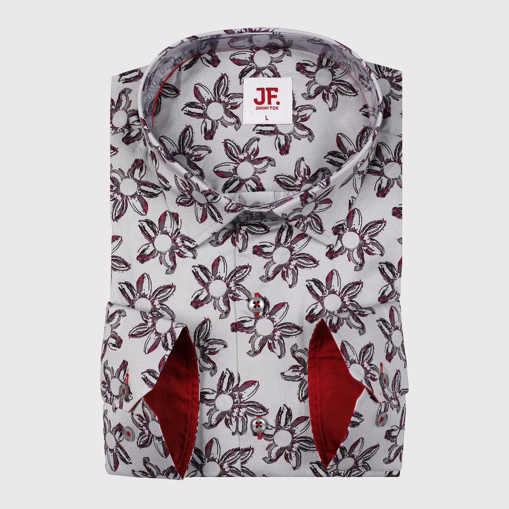 JF363 JIMMY FOX Star Floral Print Slim Fit L/S Shirt