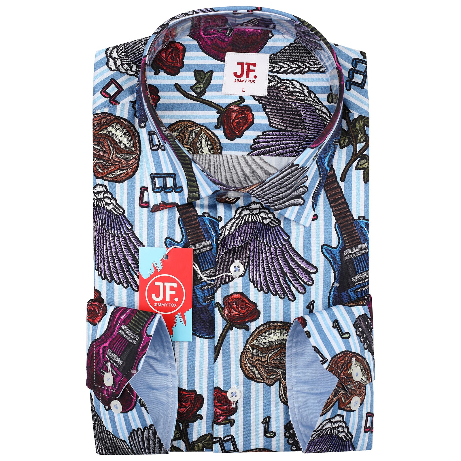 JF919 JIMMY FOX Multi Motif Striped Print Slim Fit L/S Shirt