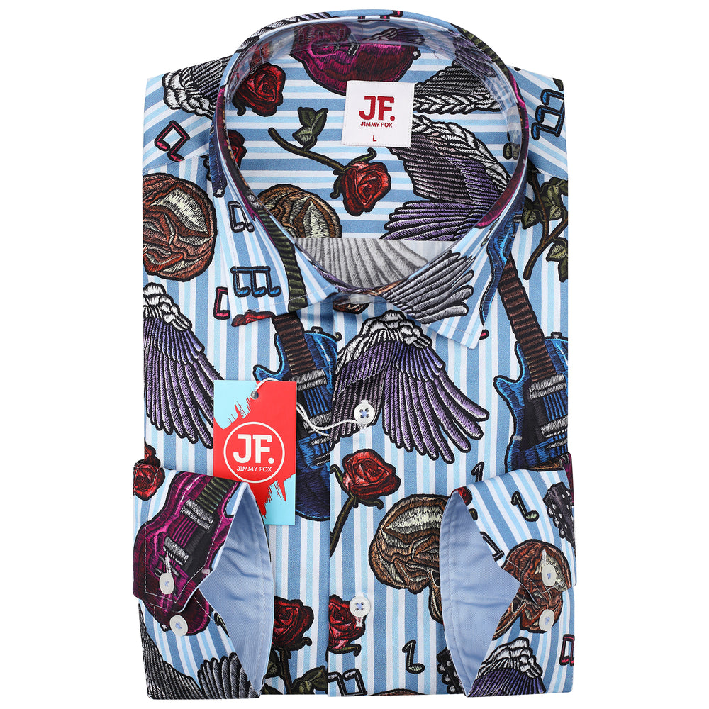 Multi Motif Striped Print Slim Fit L/S Shirt